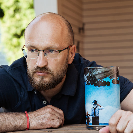 Atomra Home glass candle, weekend with my father, Algis Kriščiūnas, glass vase, natural wax, long burning hours, DIY, perfect gift idea, luxury candle, eco, long-lasting candle, interior design