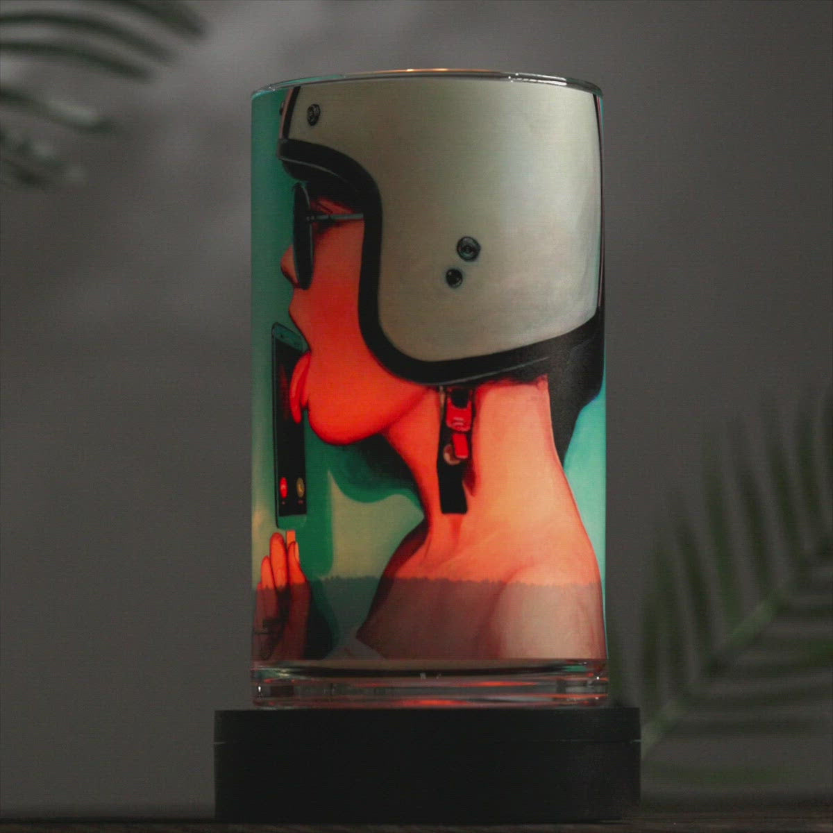 Atomra Home ''Phone cream licking'' glass candle, vase, holder, white, blue, long burning time, interior design, zero waste, DIY, 2022