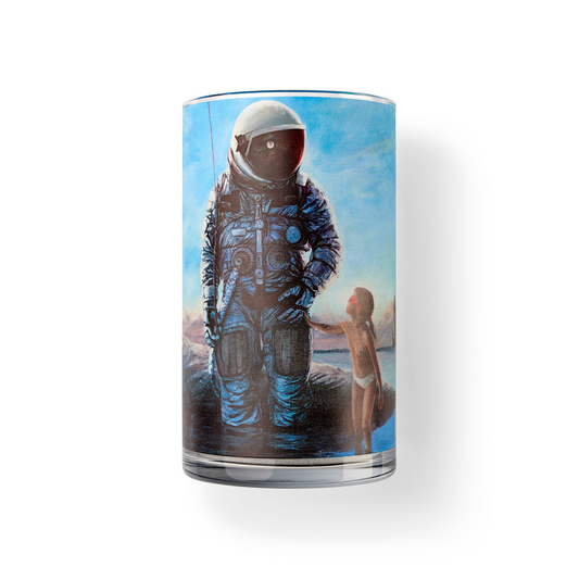 Pearled candle, natural candle pearls, Atomra Home candle glass, come with me, cosmos, little girl, algis kriščiūnas, natural wax, granulated wax, glass vase, decorated