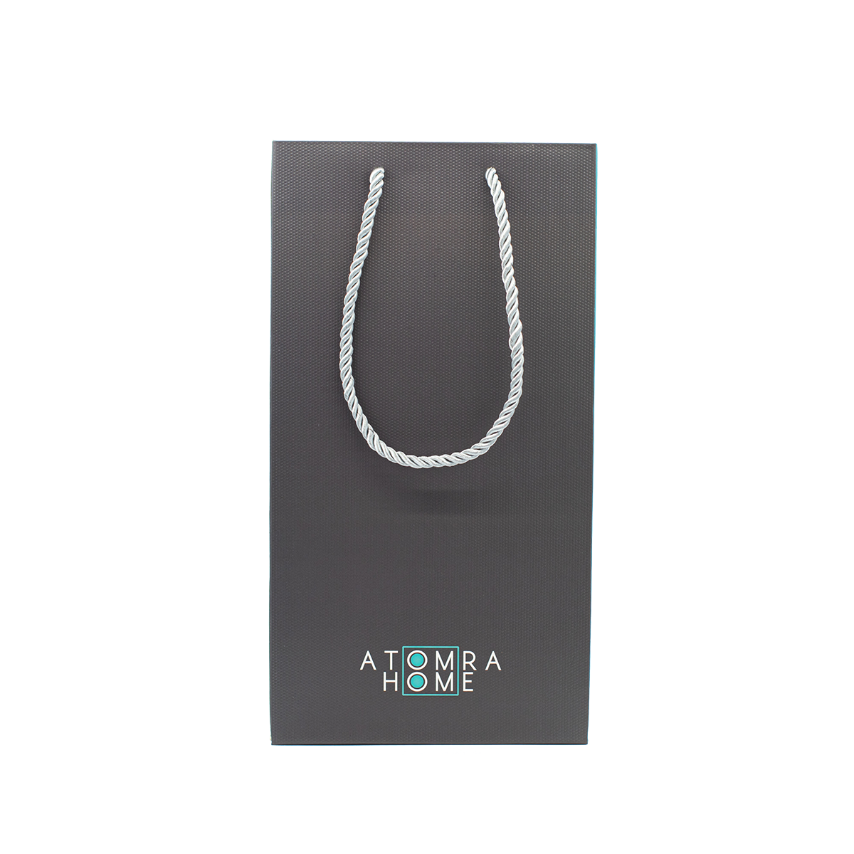 Atomra Home gift bag, present bag, grey and mint blue bag with Atomra Home LOGO