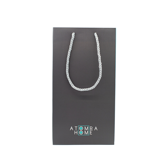 Atomra Home gift bag, present bag, grey and mint blue bag with Atomra Home LOGO