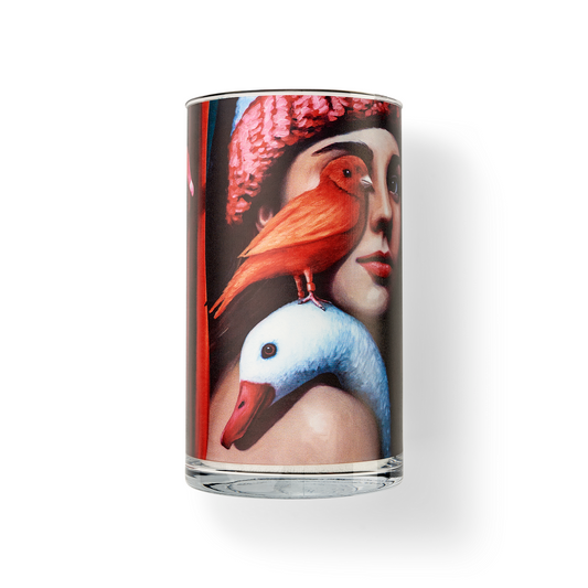 Pearled candle, natural candle pearls, Atomra Home glass candle, I am a birdgirl, Algis Kriščiūnas, glass vase, natural wax, long burning hours, DIY, perfect gift idea, luxury candle, eco, long-lasting candle, interior design