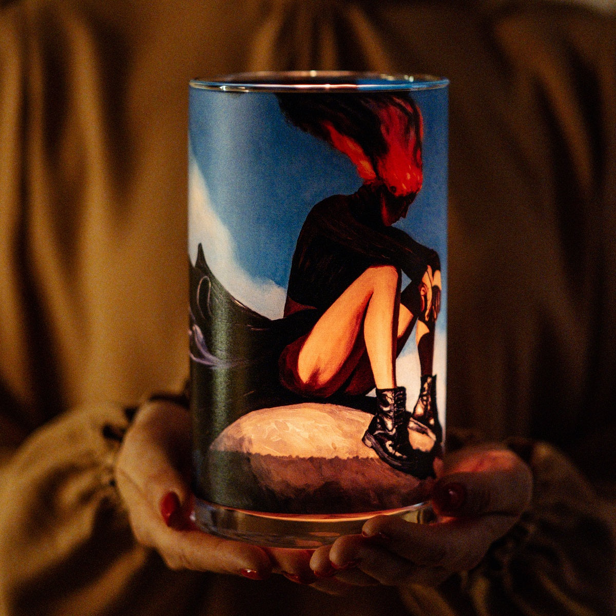 Atomra Home ''love burns her head'' burning men glass candle vase, holder, home interior, design, 2022 idea.