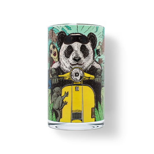 Pearled candle, natural candle pearls, Atomra Home glass candle, Ride with me, panda, animals, jungle, Algis Kriščiūnas, glass vase, natural wax, long burning hours, DIY, perfect gift idea, luxury candle, eco, long-lasting candle, interior design